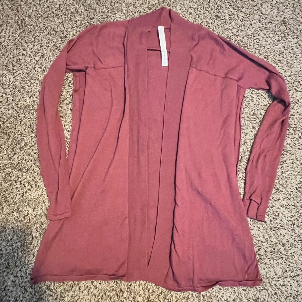 Lululemon 100% Merino Wool Open Front Cardigan Berry Pink Size 2 Fine Knit Shawl